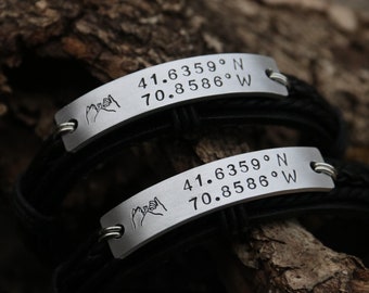 Personalized Bracelet, Leather Bracelet For Men, Personalized Leather gift, Custom Mens Bracelet, Coordinates Bracelet, Leather GPS Bracelet