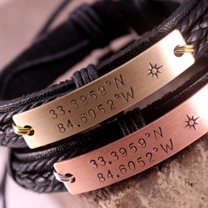 Couples leather bracelet, Custom Coordinate Bracelet, Latitude Longitude Bracelet, Coordinates bracelet, his and her bracelet, mens bracelet image 5