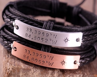 Pulseira de coordenadas de casais, pulseira de latitude longitude, coordenadas GPS, pulseiras dele e dela, pulseira personalizada, pulseira artesanal