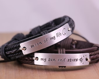 Men, women leather Bracelet, Moon of my life - my sun and stars, Couples Bracelet, anniversary bracelet, His and her bracelet, Mom Dad Gift