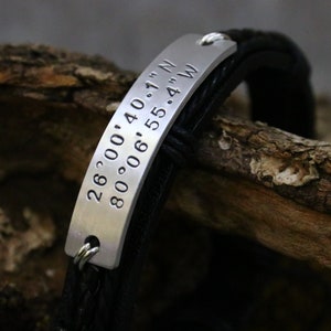 Coordinates bracelet, Personalized Coordinate bracelet, Personalized Bracelet, Leather Bracelet For Couples, Custom Mens Bracelet