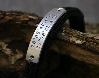 Coordinates bracelet, Personalized Coordinate bracelet, Personalized Bracelet, Leather Bracelet For Couples, Custom Mens Bracelet
