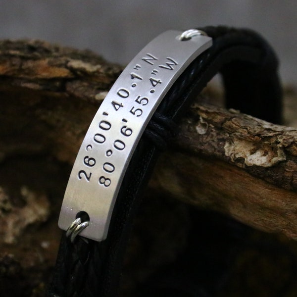 Coordinates bracelet, Personalized Coordinate bracelet, Personalized Bracelet, Leather Bracelet For Couples, Custom Mens Bracelet