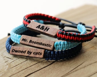 Personalized Wood Bracelet, Mens Women Gift, Gift for Dad, Gift for Mom,  Custom Bracelet, Date Gift, Name/Initial Gift, Anniversary Gift
