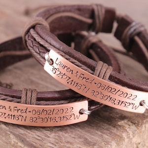 Men's Leather Personalized Adjustable bracelet, Custom Engraved Christmas, Birthday, Father's Day, Anniversary, couples traveling bracelet