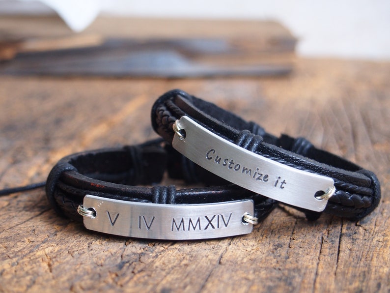 customized men/'s leather bracelet Men/'s Roman numerals bracelet,Personalized men/'s Roman numerals bracelet boyfriend father bracelet,