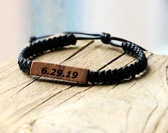 Custom Initials/Date Bracelet, Wood Bracelet, Men Women Gift,  Name/Word Gift, Anniversary Gift, Birthday Gift, Gift for Mom, Gift for Dad