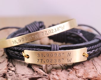 Couples Coordinates Bracelet, Latitude Longitude Bracelet, Personalized leather bracelet- Where it all began, customized coordinate bracelet