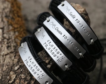 Personalized Bracelet, Leather Bracelet For Men, Personalized Leather gift, Coordinates Bracelet, Custom Mens Bracelet, Leather GPS Bracelet