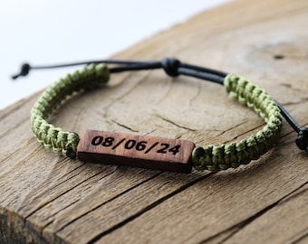 Men, Women Surfer Bracelet, Custom Wood bracelet, Custom Wood Date/Initial Gift, Anniversary Gift, Birthday Gift, Gift for Mom, Gift for Dad