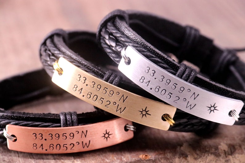 Couples leather bracelet, Custom Coordinate Bracelet, Latitude Longitude Bracelet, Coordinates bracelet, his and her bracelet, mens bracelet image 6