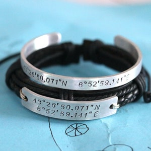 Couples Coordinates Bracelet, Latitude Longitude Bracelet, Personalized Anniversary compass bracelet, customized coordinates bracelet,