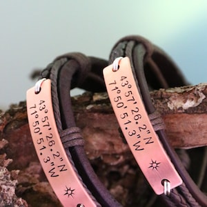 Couples leather bracelet, Custom Coordinate Bracelet, Latitude Longitude Bracelet, Coordinates bracelet, his and her bracelet, mens bracelet image 3