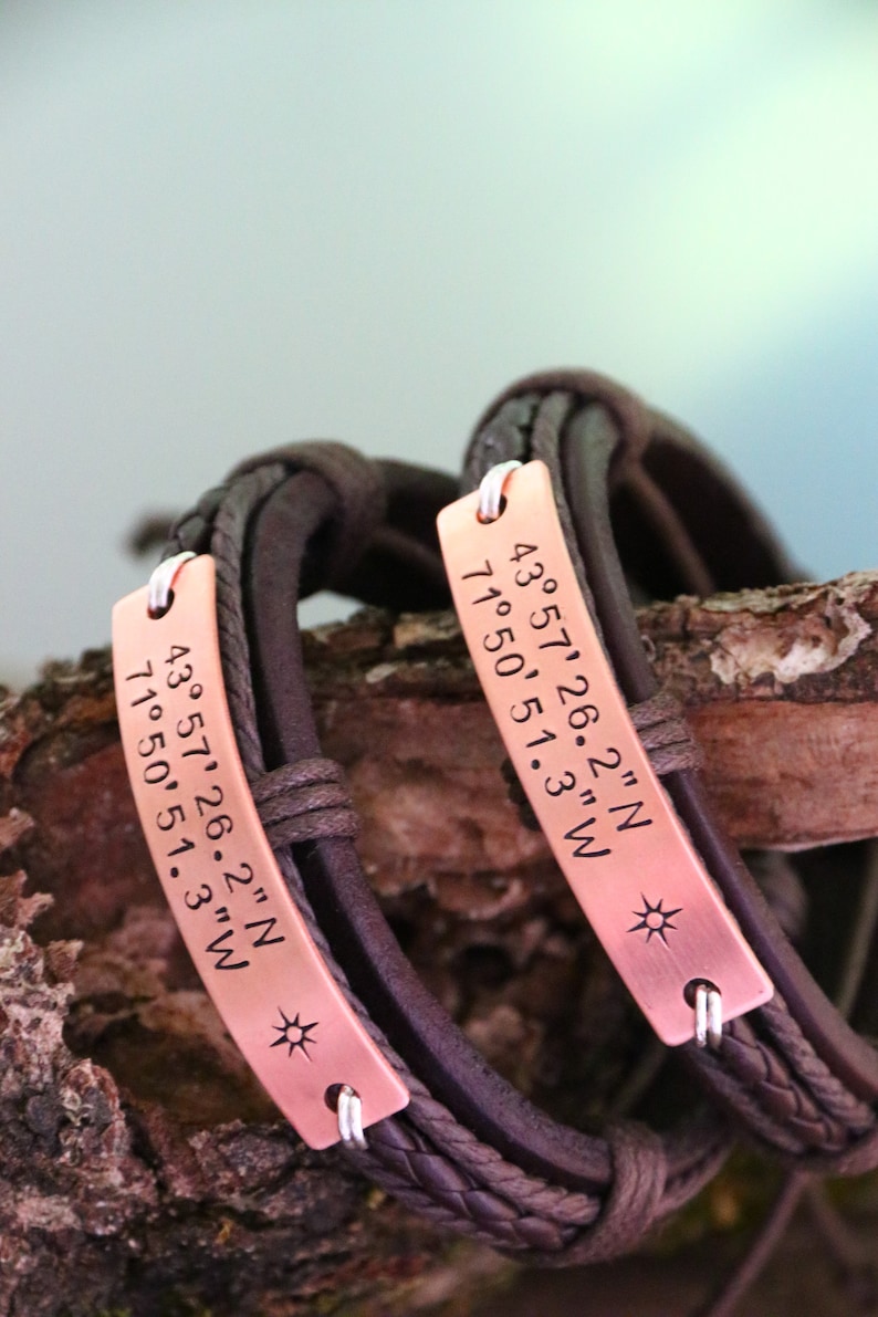 Couples leather bracelet, Custom Coordinate Bracelet, Latitude Longitude Bracelet, Coordinates bracelet, his and her bracelet, mens bracelet image 3
