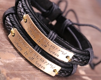 Where it all began bracelet, Customized Coordinates Bracelet, Couples bracelet, Latitude Longitude Bracelet, Boyfriend girlfriend bracelet