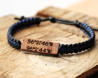 Personalized Walnut Wood Adjustable Bracelet, Graduation Bracelet, Class of 2024 Bracelet, Gift For Mom, Gift For Dad, Coordinate bracelet