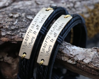 Where it all began bracelet, Customized Coordinates Bracelet, Couples bracelet, Latitude Longitude Bracelet, Matching coordinates bracelet