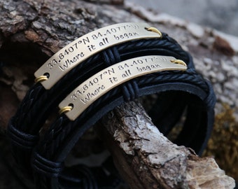 Where it all began bracelet, Customized Coordinates Bracelet, Couples bracelet, Latitude Longitude Bracelet, Matching coordinates bracelet