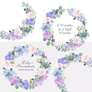 Watercolor Clip Art Floral Wreath - Pink and Lilac Roses With ...