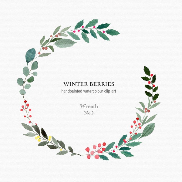 Watercolor Christmas Wreath, Wreath PNG, Xmas Wreath Art, Christmas Clipart Wreath, Winter Clipart PNG, Christmas Clipart Watercolor