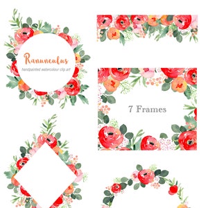 Winter Red Flower Clipart Frames - Floral Frames clipart, Ranunculus Flower Frames, winter floral clipart, ranunculus clipart