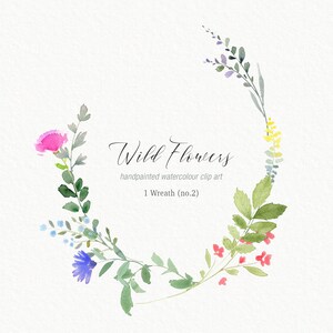 Watercolour Wildflower Clipart Wreath, Digital Download Illustration, Watercolor Clip Art, Wedding Graphics PNG File, Floral Clipart