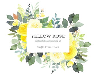 Yellow Rose Single Frame, Watercolor Roses Clip Art, Clipart Frame, DIY Wedding Graphics, Clipart PNG, Watercolour Clipart, Yellow Roses