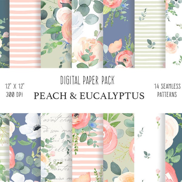 Floral Digital Paper, Watercolor Floral Background, Floral Scrapbooking Paper, Watercolor Flower Repeat Background Download, Digital Paper