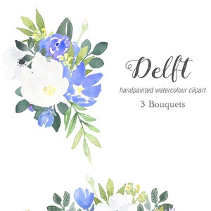 Watercolor Clip Art - Delft, Blue Rose Clipart, blue flower, Wedding Graphics, floral bouquets, flower PNG, bridal flowers, floral design