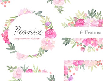 Peony Clipart Floral Frames Coral Peonies Clip Art | Etsy