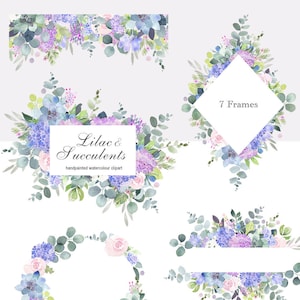Lilas Roses et Succulents Cadres floraux Clipart - Cadres floraux succulents, Roses Floral Clipart Frames, Purple & Lilac Flower Borders