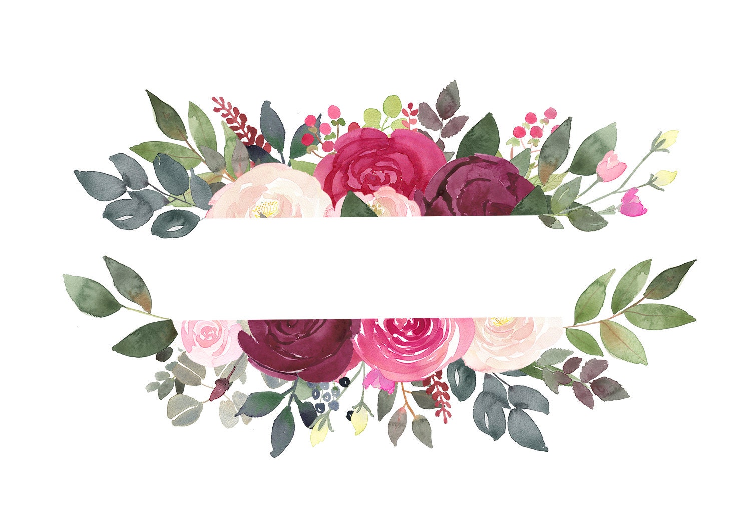 Watercolor Floral Clipart Burgundy and Blush Flower Frames | Etsy