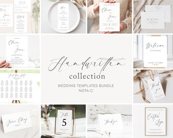 Handwritten Font Wedding Templates, Wedding Template Bundle, Wedding Invitation Templett Template, Minimalist, Instant Download NOTA-C