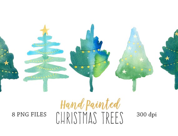 Christmas Trees Clipart, Handpainted Christmas Tree Illustrations, Festive Trees, Christmas Cards Clipart, Christmas Clipart, Watercolor PNG