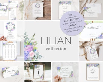 LILIAN COLLECTION - Lavender and Pink Wedding Invitation Template Bundle, Wedding Stationary, Editable Templates, Instant Download LILIAN
