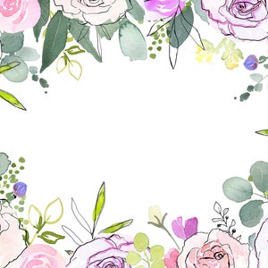 Hand Painted Watercolor Floral Clip Art Flower Frames Digital Clipart ...