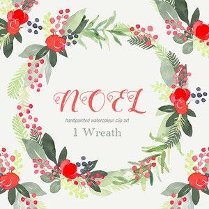 Christmas Clip Art Watercolour Wreath - Noel