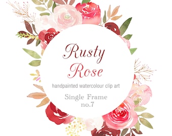 Rusty Rose Flower Frame, Autumn Flower Clipart, Watercolor Clipart Circular Border, Wedding Invitation Clipart, Autumnal Clipart Roses Frame