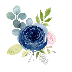 Flower Watercolor Clipart, Navy and Blush Clipart, Handpainted ...