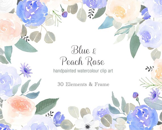 Watercolor Floral Clip Art Flower Border Blue Peach White Etsy Watercolor Floral Clip Art Flower Border Blue Peach White Etsy
