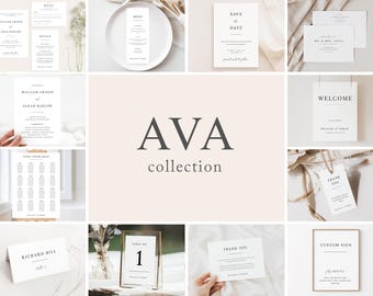 AVA collection - Minimalist Wedding Invitation Bundle, Wedding Stationary Templates, Minimalist Invitation Suite, Simple Wedding Invites AVA