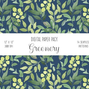 Greenery Digital Paper Pack - Green Leaves Seamless Patterns, Repeat ...