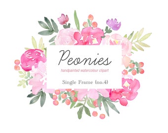 Pink Peonies Clipart Frame, Watercolor Clipart Floral Frame, DIY wedding Graphics, DIY Peony Logo, Flower Border, Instant Digital Download