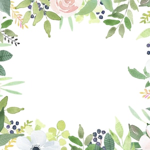 Watercolor Greenery Clip Art Frames, White Anemones, Elegant Wedding ...