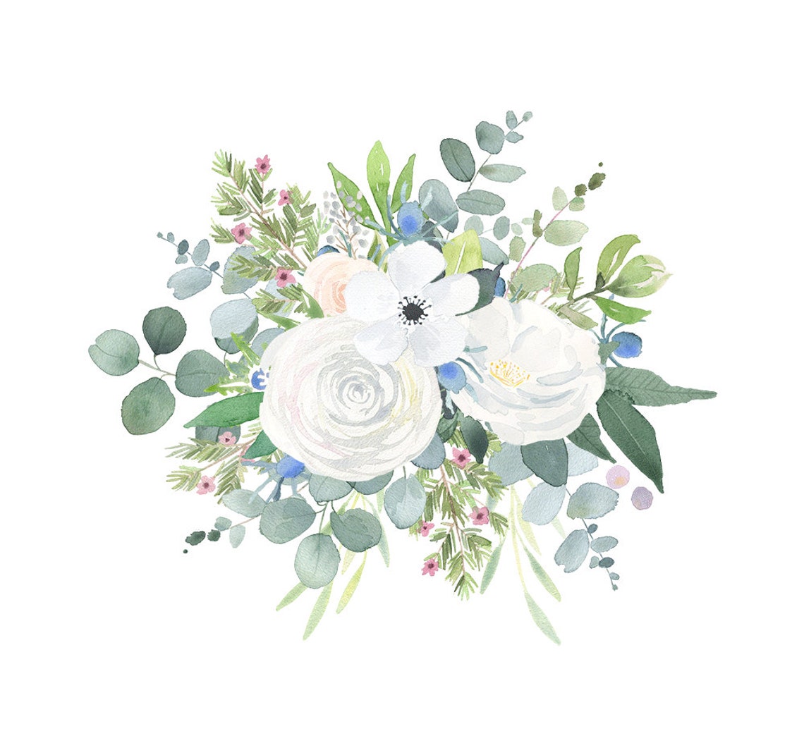 Floral Bouquet Clipart Watercolor Clip Art Flower PNG Files | Etsy