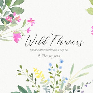 Wildflower Watercolor Floral Bouquets, Wildflower Clip Art, Watercolour Clipart PNG, Wildflower Arrangements, Digital Download PNG files