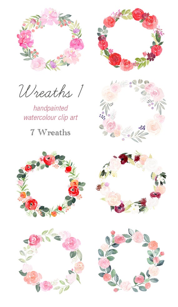 Hand Painted Floral Wreath Clipart 7 Floral Wreaths | Etsy
