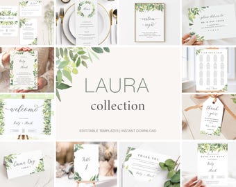 LAURA - DIY Wedding Templates, Printable Wedding Invitations, Templett Invitations, Digital Greenery Wedding Invites, Wedding Bundle