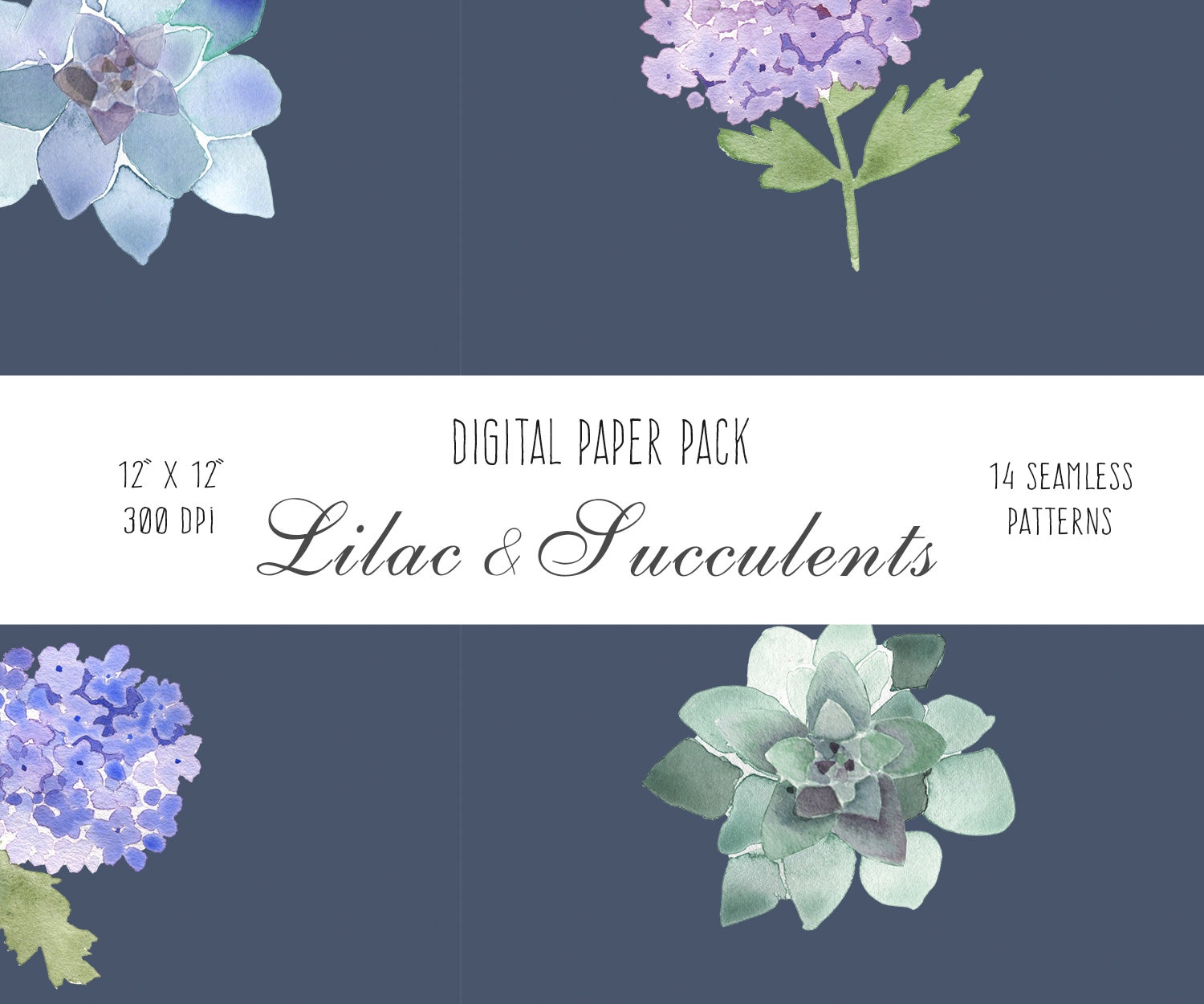 Digital Paper Pack Watercolor Lilac & Succulents Digital - Etsy