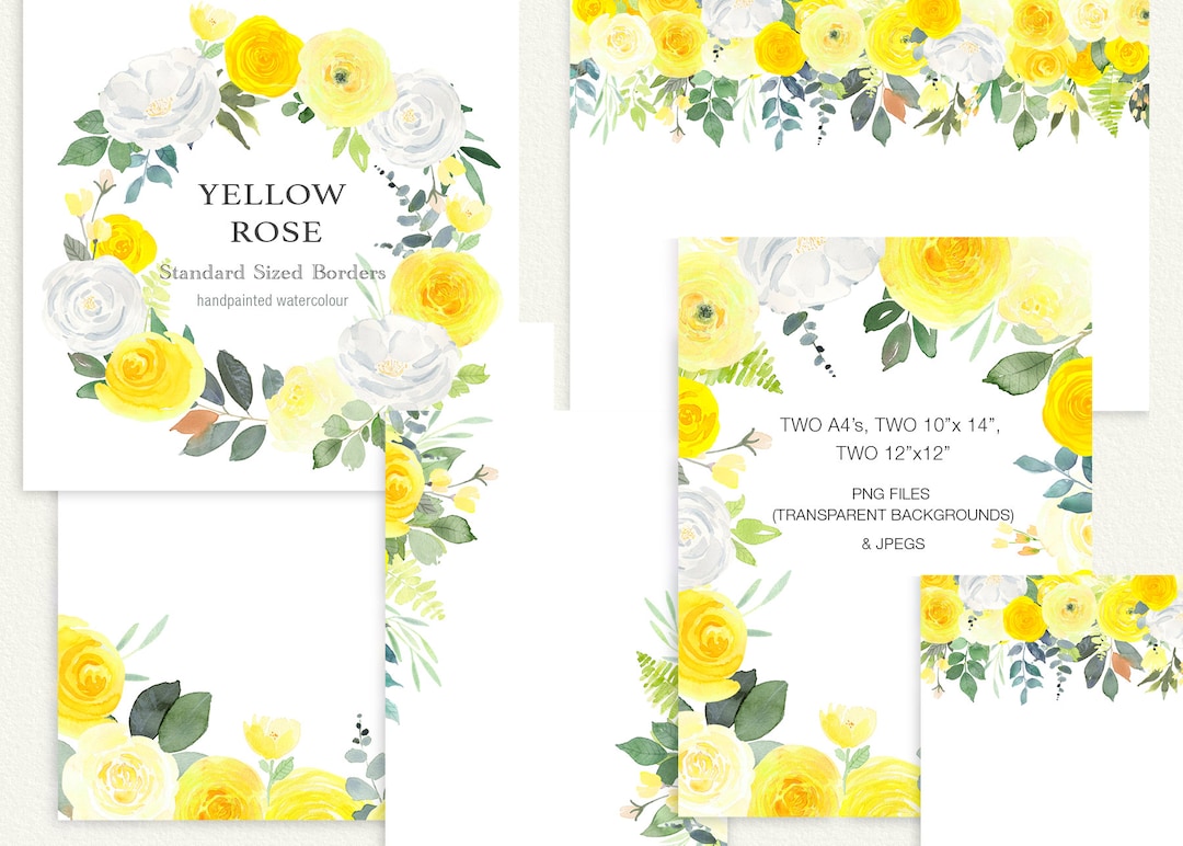 Yellow Roses Word Border Yellow Rose Watercolour Floral Templates, Yellow Floral Borders, Clip ...
